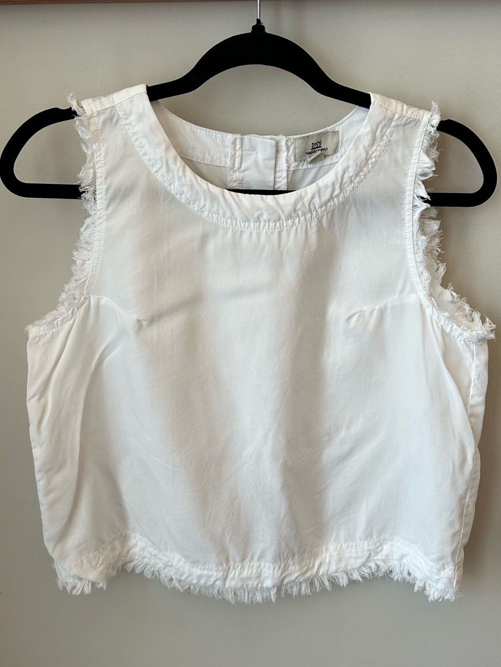 Thread & Supply White Frayed Edge Sleeveless Crop Top Coastal Summer Resort